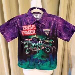 Monster Jam - Toddler Boy’s Grave Digger Button Down Shirt - Size: 5T